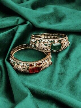 Pair of ornate, antique-style Indian traditional kada (cuff) bangles.Price $85